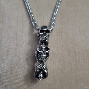 Men's gothic "hear no evil, see no evil, speak no evil" 3D skull necklace